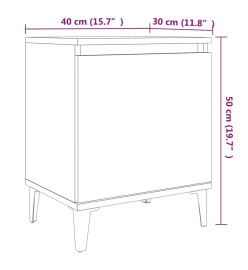 Table de chevet avec pieds en métal Chêne fumé 40x30x50 cm