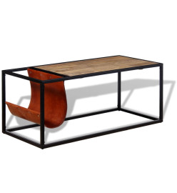 Table basse avec porte-revues Cuir véritable 110 x 50 x 45 cm