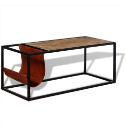 Table basse avec porte-revues Cuir véritable 110 x 50 x 45 cm