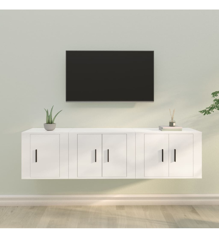 Ensemble de meubles TV 3 pcs Blanc Bois d'ingénierie