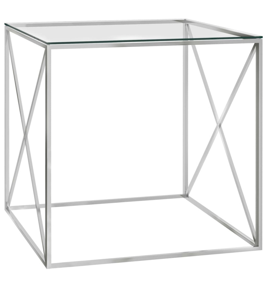 Table basse Argenté 55x55x55 cm Acier inoxydable et verre