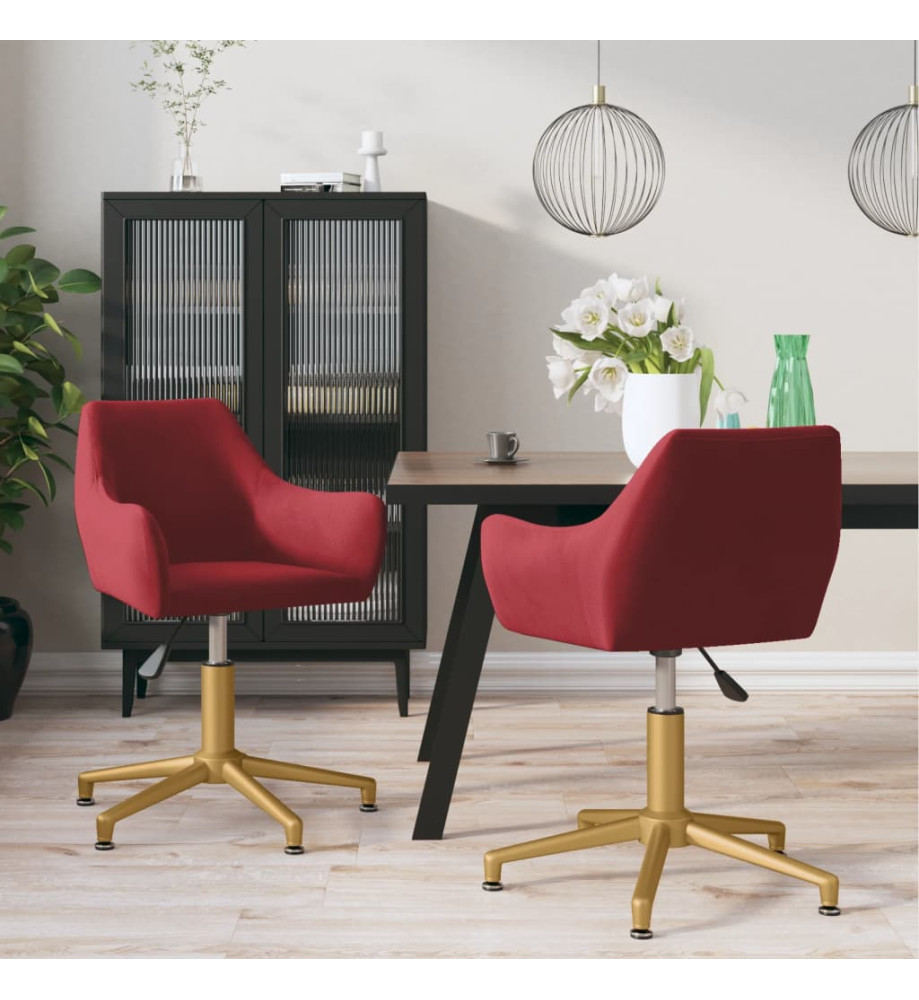 Chaises pivotantes salle à manger 2 pcs Rouge bordeaux Velours