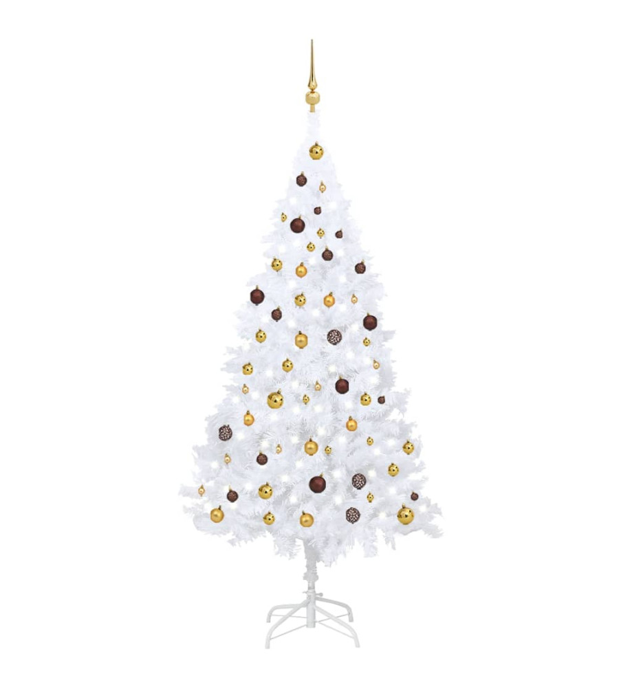 Arbre de Noël artificiel avec LED et boules Blanc 210 cm PVC