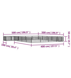 Parc pour chien 20panneaux Noir 100x50cm Acier enduit de poudre