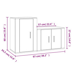 Ensemble de meubles TV 2 pcs gris béton bois d'ingénierie