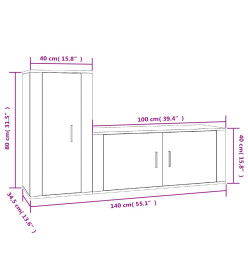 Ensemble de meubles TV 2 pcs gris béton bois d'ingénierie