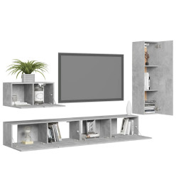 Ensemble de meuble TV 4 pcs Gris béton Aggloméré