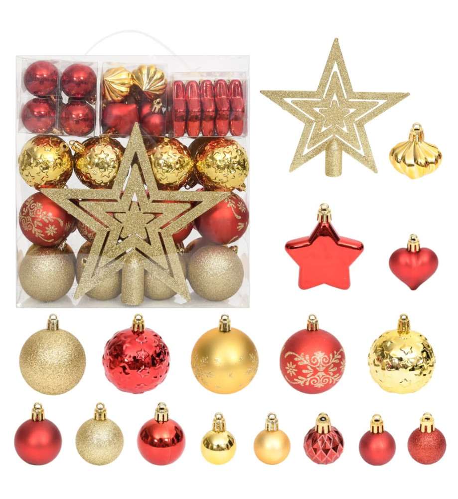 Ensemble de boules de Noël 70 pcs Doré et rouge