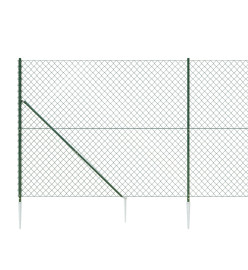 Clôture à mailles losangées avec piquet d'ancrage vert 0,8x25 m