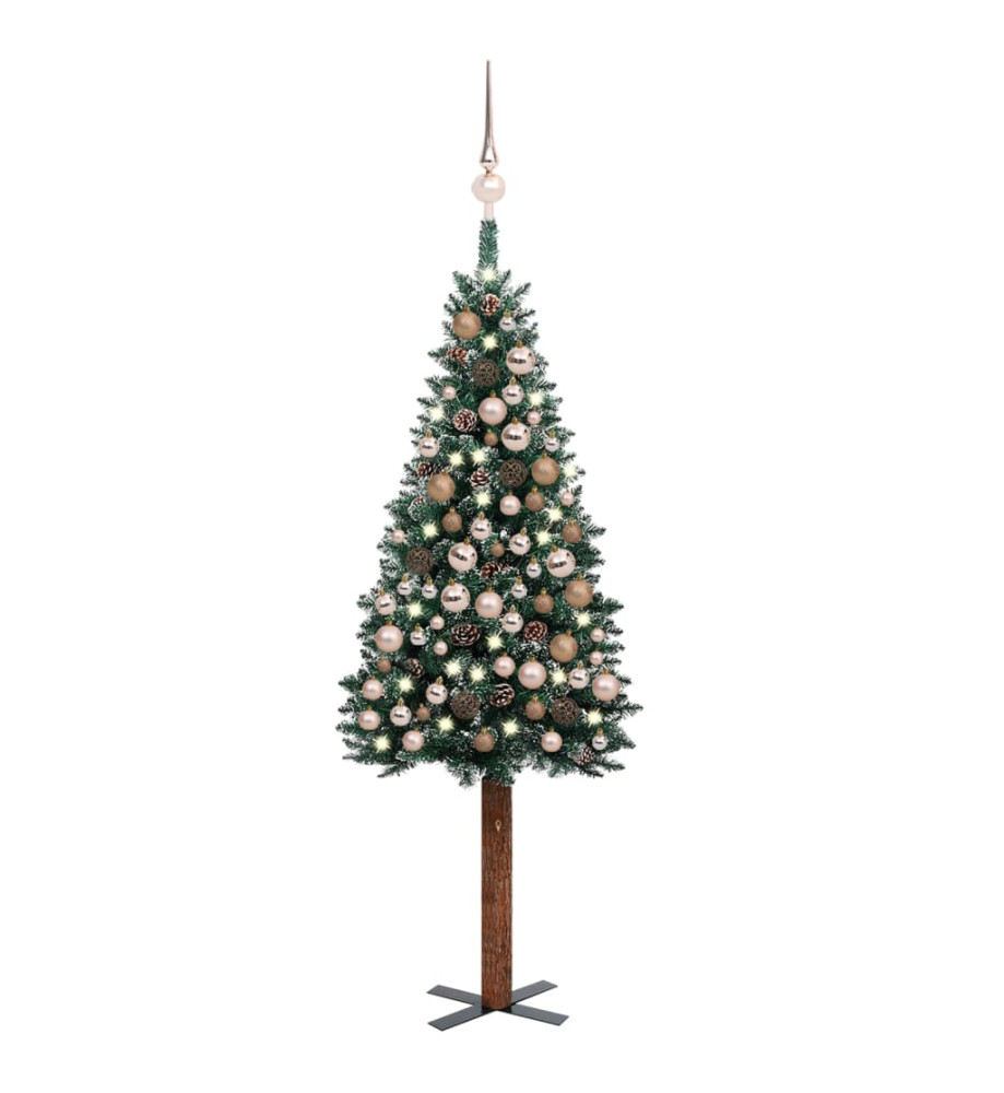 Sapin de Noël mince et LED et boules Vert 180 cm