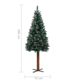 Sapin de Noël mince et LED et boules Vert 180 cm