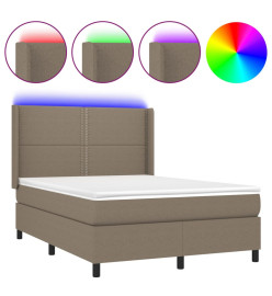 Sommier tapissier avec matelas et LED Taupe 140x200 cm Tissu