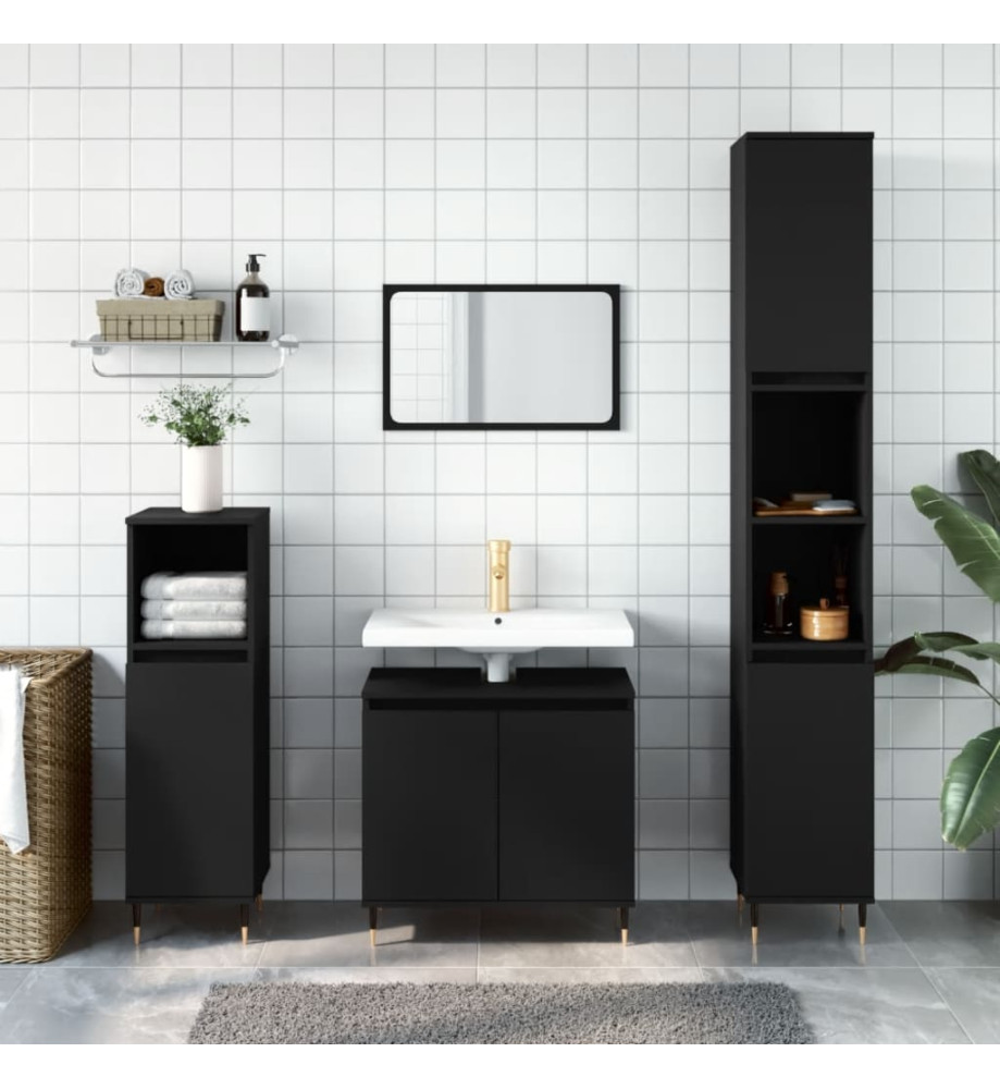 Ensemble de meubles salle de bain 3 pcs noir bois d'ingénierie