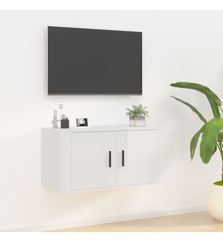 Meuble TV mural Blanc brillant 80x34,5x40 cm