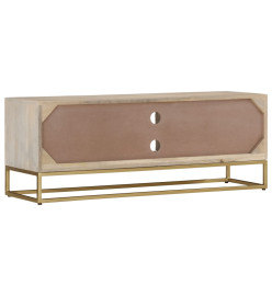 Meuble TV 110x30x40 cm bois de manguier massif blanchi