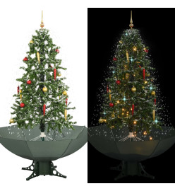 Arbre de Noël neigeux avec base de parapluie Vert 170 cm