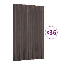 Panneaux de toit 36 pcs Acier enduit de poudre Marron 60x36 cm