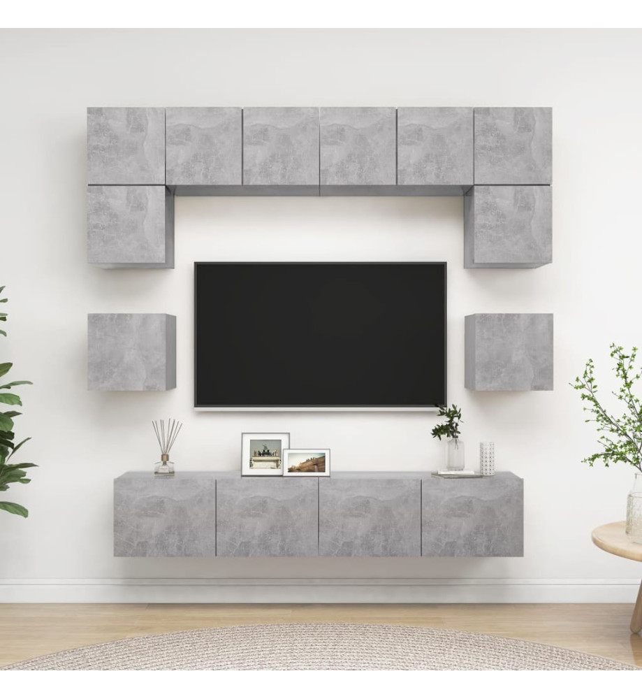 Ensemble de meuble TV 8 pcs Gris béton Aggloméré