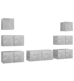 Ensemble de meuble TV 7 pcs Gris béton Aggloméré