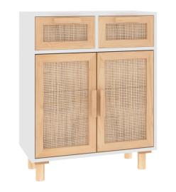 Buffet Blanc 60x30x75 cm Bois de pin massif et rotin naturel