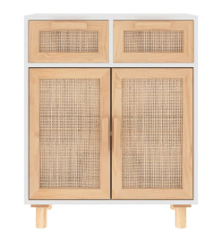 Buffet Blanc 60x30x75 cm Bois de pin massif et rotin naturel