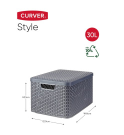 Curver Boîte de rangement avec couvercle Style L 30 L Argent métallisé