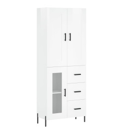 Buffet haut Blanc brillant 69,5x34x180 cm Bois d'ingénierie