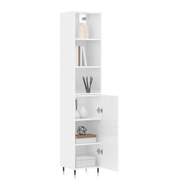 Buffet haut Blanc brillant 34,5x34x180 cm Bois d'ingénierie