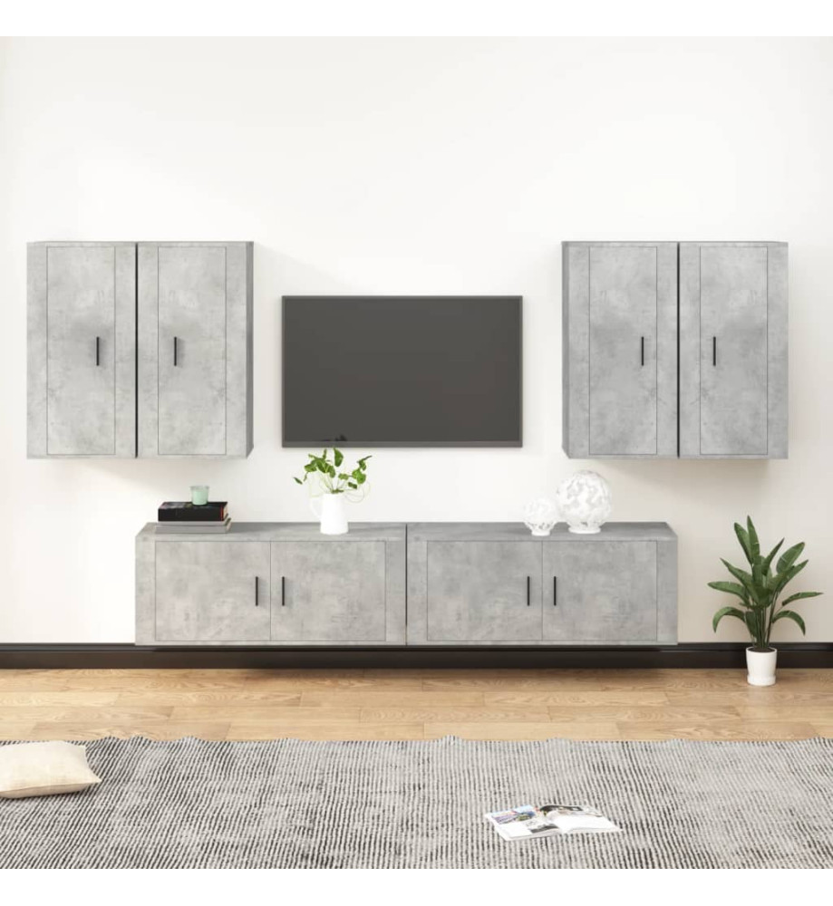 Ensemble de meubles TV 6 pcs Gris béton Bois d'ingénierie