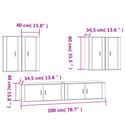 Ensemble de meubles TV 6 pcs Gris béton Bois d'ingénierie