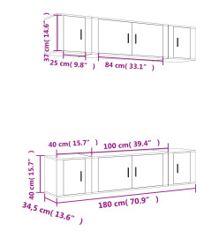 Ensemble de meubles TV 6 pcs Gris béton Bois d'ingénierie