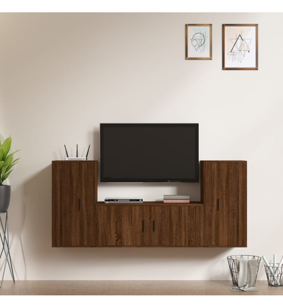 Ensemble de meubles TV 3 pcs Chêne marron Bois d'ingénierie