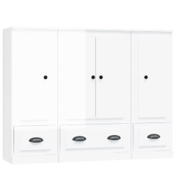 Buffets 3 pcs blanc brillant bois d'ingénierie