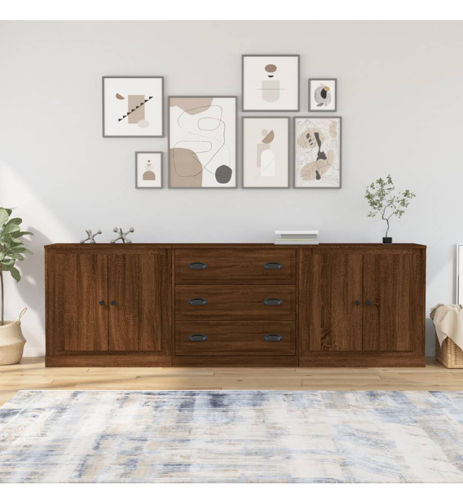 Buffets 3 pcs Chêne marron Bois d'ingénierie