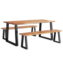 Ensemble à manger 3 pcs avec bord vivant bois massif d'acacia