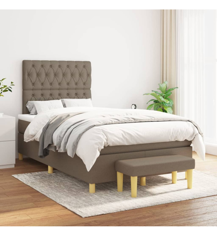 Lit à sommier tapissier avec matelas Taupe 120x200 cm Tissu Lit à sommier tapissier avec matelas Taupe 120x200 cm Tissu