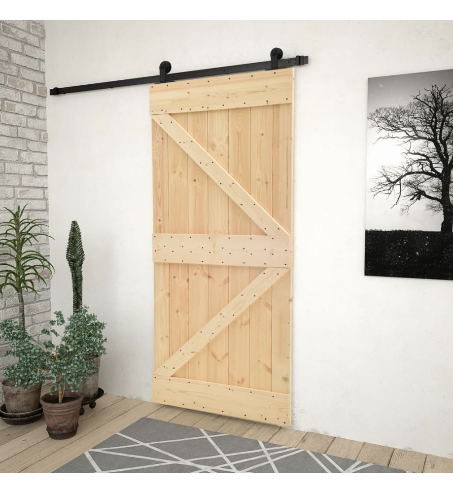 Porte coulissante avec kit de quincaillerie 80x210cm Pin massif