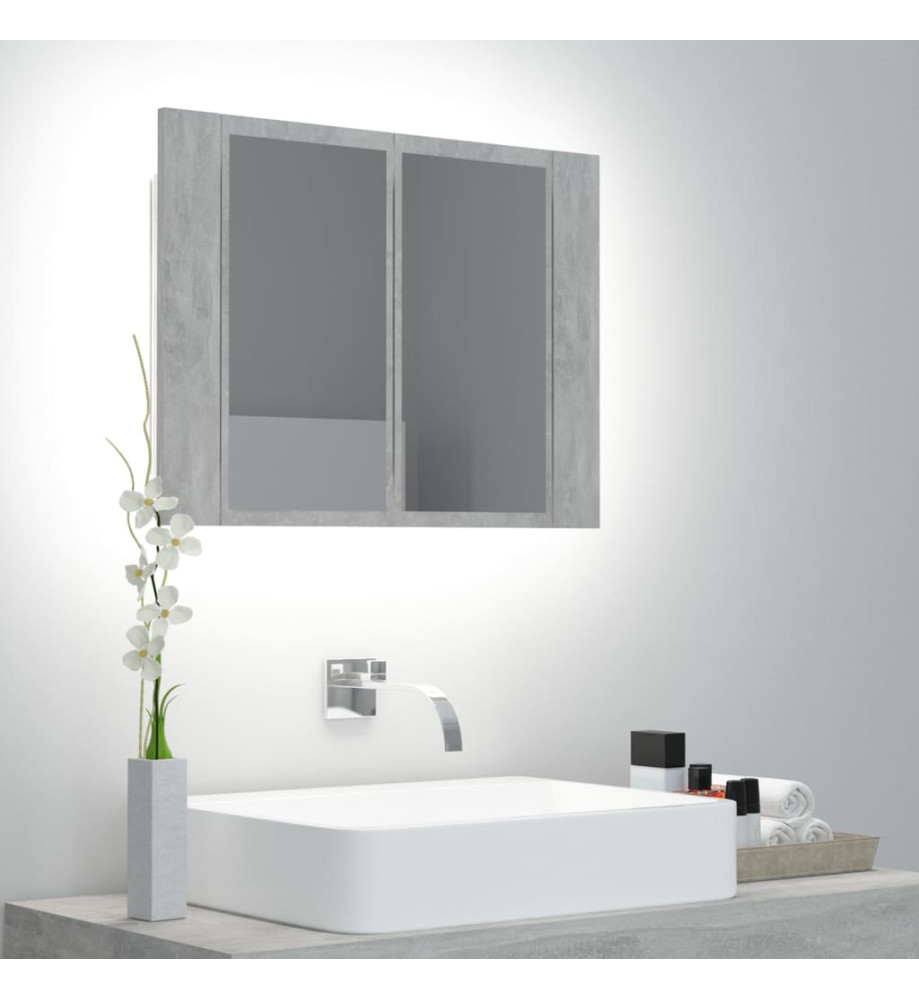 Armoire de salle de bain à miroir LED Gris béton Acrylique