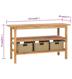 Meuble de salle de bain avec 3 paniers Teck solide 132x45x75 cm