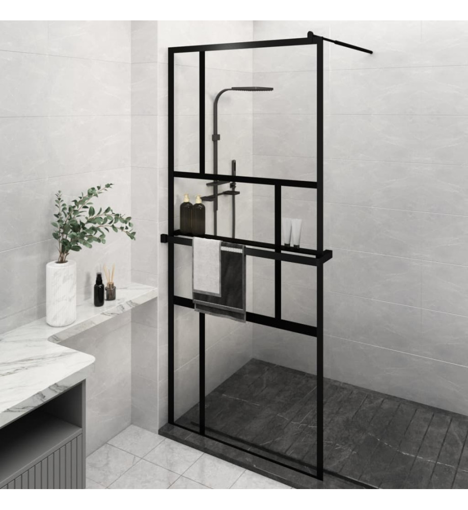 Paroi de douche avec étagère Noir 100x195cm Verre ESG&Aluminium