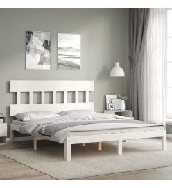 Cadre de lit avec tête de lit blanc 160x200 cm bois massif