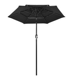 Parasol à 3 niveaux avec mât en aluminium Noir 2 m