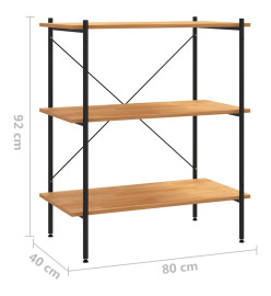 Étagère à 3 niveaux Noir et chêne 80x40x92 cm