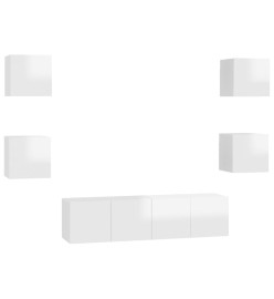 Ensemble de meubles TV 6 pcs Blanc brillant Aggloméré