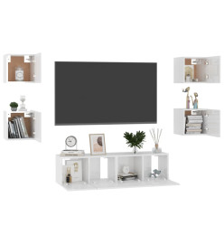 Ensemble de meubles TV 6 pcs Blanc brillant Aggloméré