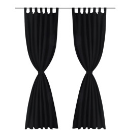 2 pcs Rideau à Passant Micro Satin Noir 140 x 175 cm