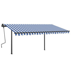 Auvent automatique rétractable et poteaux 4x3,5 m Bleu et blanc