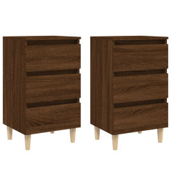 Tables de chevet pieds en bois 2 pcs Chêne marron 40x35x69 cm