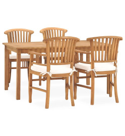 Ensemble à dîner de jardin 5 pcs avec coussins Teck solide