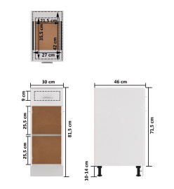 Armoire de plancher à tiroir Blanc 30x46x81,5 cm Aggloméré